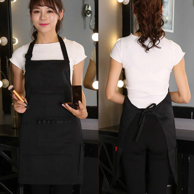 boshiho Adult Painting Aprons, Adjustable Buckle, Barber Apron with Pockets for Women/Men/Unisex, Utility or Work Apron (Black) Black