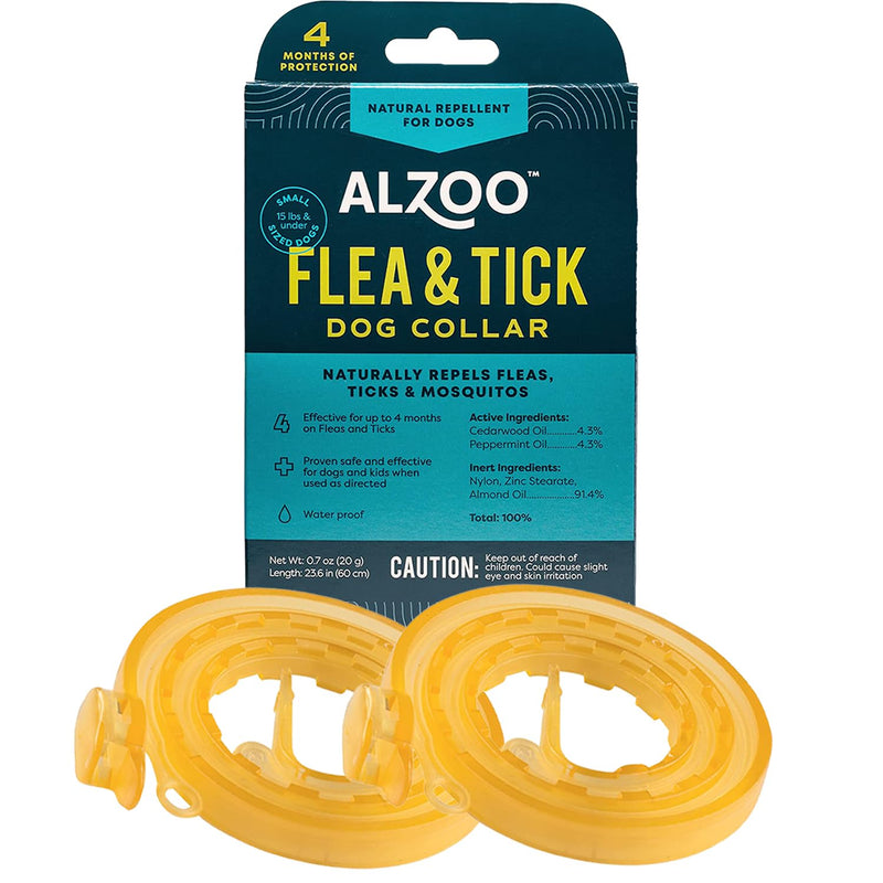 ALZOO Flea & Tick Dog Collar - Helps Repel Fleas, Ticks & Mosquitoes - 100% Plant-Based Active Ingredients, Waterproof, Up to 4 Months Protection - Small-Sized Dogs 15 lbs & Under - Pack of 2
