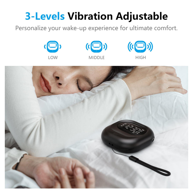 Mesqool Vibrating Alarm Clock for Heavy Sleepers, Battery Operated Rechargeable Bed Shaker Under Pillow, Weekday/Weekend Dual Alarms, Wireless, Cordless, Travel Digital Clock for Hearing-impaired Black