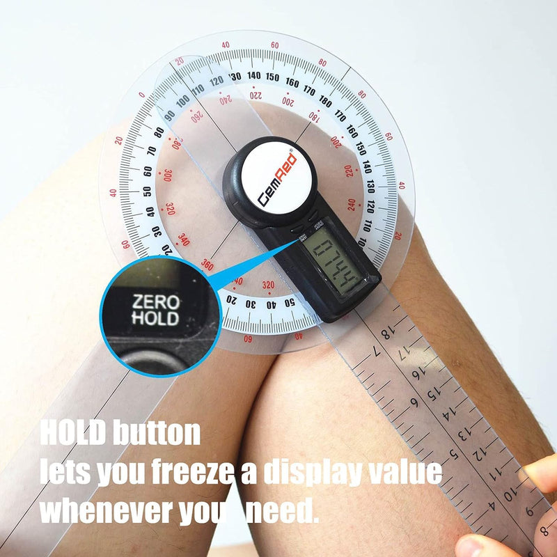 GemRed 12" Digital Goniometer 360 Degree Physical Therapy Plastic Protractor for Joint Range of Motion ROM Measurement 300mm