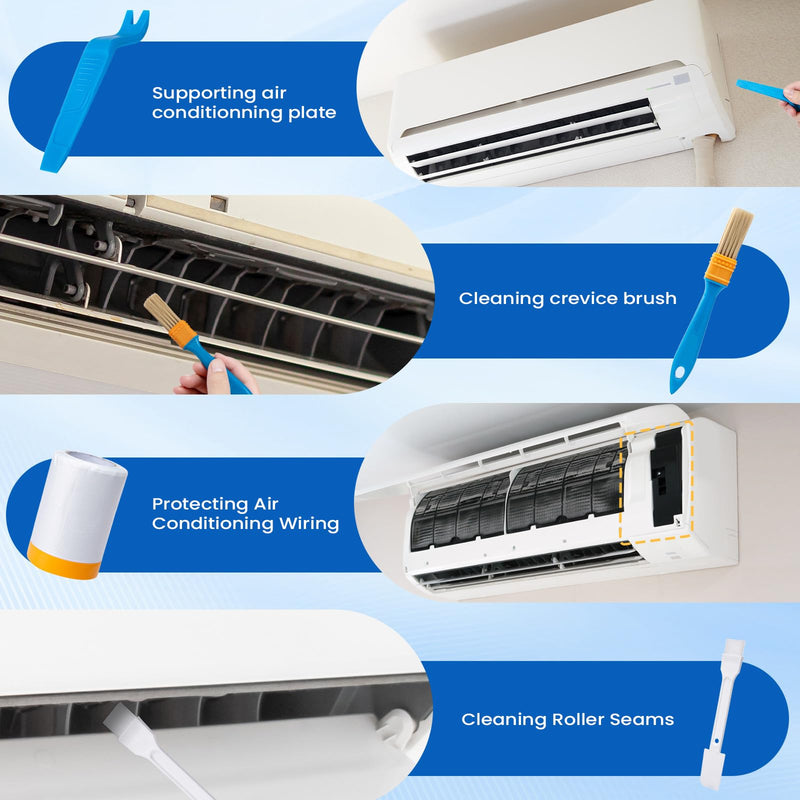 17Pcs Mini Split Cleaning Kit with 2L High Pressure Sprayer, Waterproof PVC AC Cleaning Cover Bag & HVAC Tools, Reusable Fits 27-37in 9000-12000BTU Ductless Wall Mounted AC Units