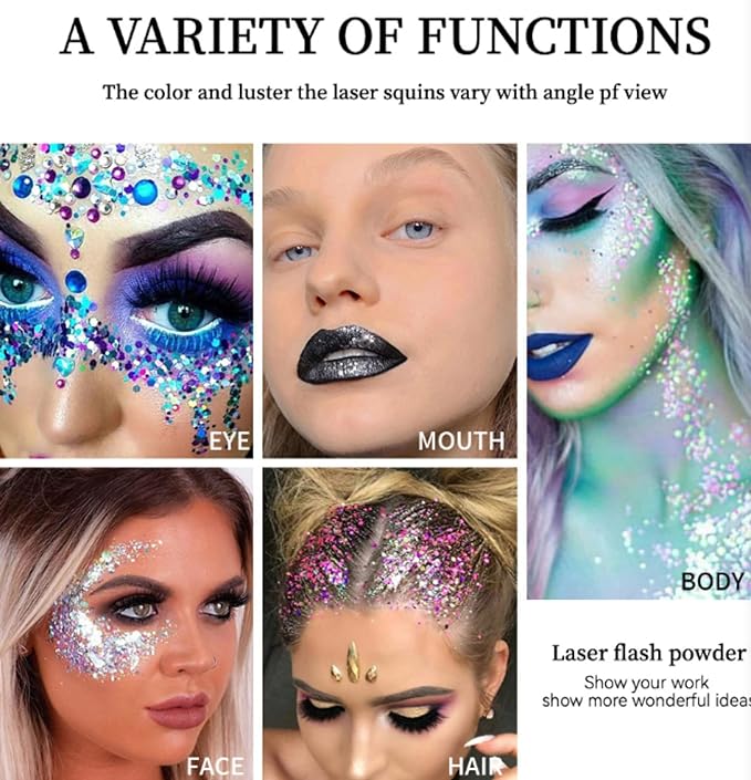 Body Glitter Gel, Face Glitter Gel, Long Lasting Mermaid Sequins, Holographic Chunky Glitter Makeup Body Face Hair Eyeshadow, Party Makeup Accessories (#09 White) - NewNest Australia