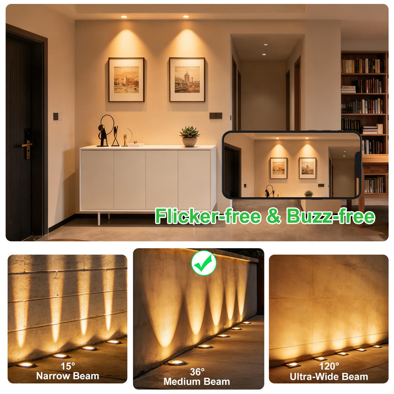 Dimmable GU5.3 LED 2700K Warm White, 5W MR16 Light Bulb 50W Halogen Equivalent, 36 Deg 610LM, CRI>85, 35000hrs Lifespan, Flicker-Free 12V LED Spot for Accent Recessed Track Landscape Lighting, 6 Pack