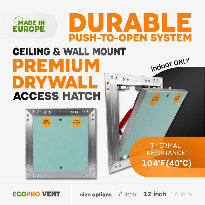 12 x 12 Inch (Cut-Out) Wall Access Panel for Drywall - Paintable Wire Cover for Wall Repair Projects - Waterproof Access Door with Safety Arms - Indoor Flush-Mount Ceiling Box Cover 12 x 12 Inch 1