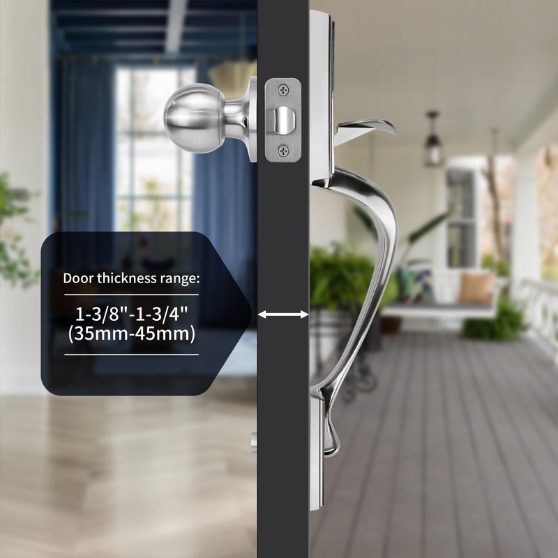 Front Door Handleset with Deadbolt – Satin Nickel Entry Handle Set with Interior Door Knob, Keyed Single Cylinder Lock, Reversible, Fits 1-3/8"–1-3/4" Doors