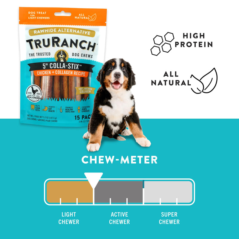 5" Collagen Sticks 2 Flavor Bundle: Chicken, Peanut Butter, Healthy Joint Support Dog Treat, Rawhide Alternative, Skin & Coat Health, Made with Real Chicken, 2 Bags, 30 Count