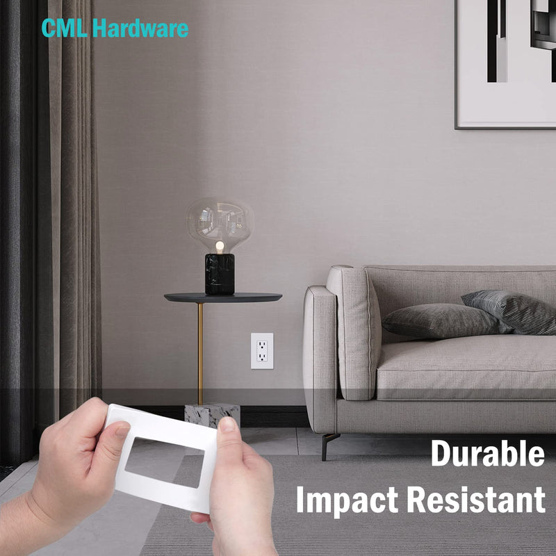 CML Decorator Screwless Wall Plate, 1-Gang Receptacle Outlet Cover, 8 Pack Hidden Screw Smooth Face Switch Plates, Standard Size 2.91"x4.68", Impact Resistant, White Gloss White