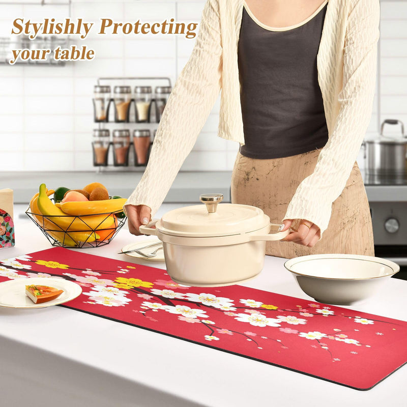 ALAZA Japaneses Sakura Tree Cherry Bloom Trivet Table Runner 40 Inches Long Trivet for Hot Pots and Pans/Hot Dishes,Table Protector Heat Up to 230F, Decorative Hot Plates Mat for Kitchen Countertop