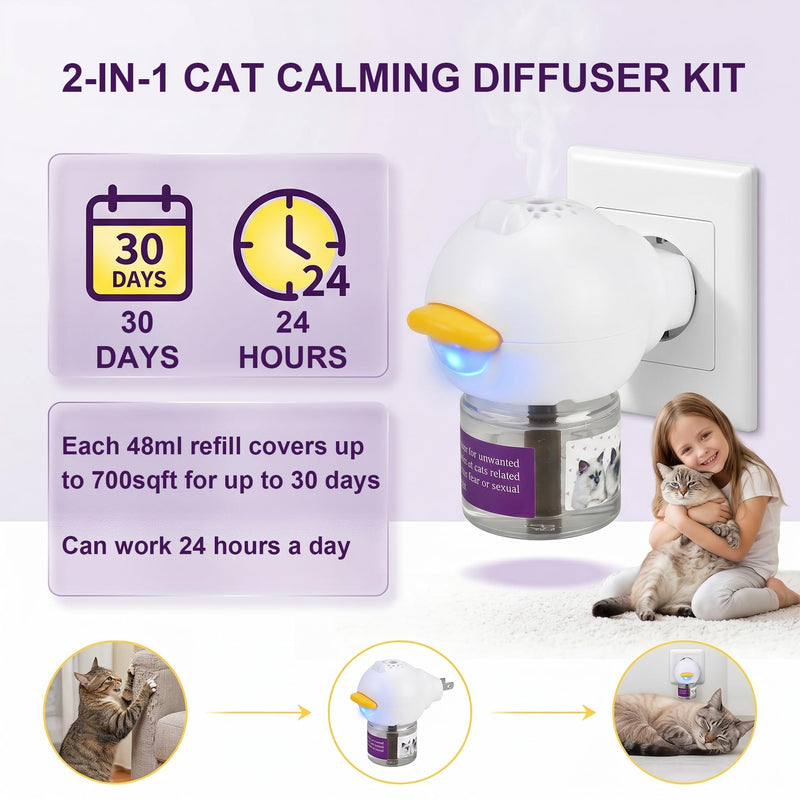 120-Days Cat Calming Pheromone Diffuser Kit - 2 Diffusers & 4 Refills, Long-Lasting Stress & Anxiety Relief, Fighting, Aggression, Meowing & Scratching | 2-Pack Cat Calming Diffuser Kit transparent