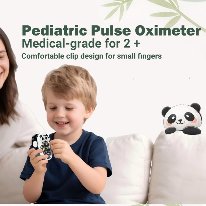 Pediatric Pulse Oximeter for Kids 2+, Panda Design Fingertip Oxygen Monitor with Digital Display for Heart Rate and SpO2 Monitoring