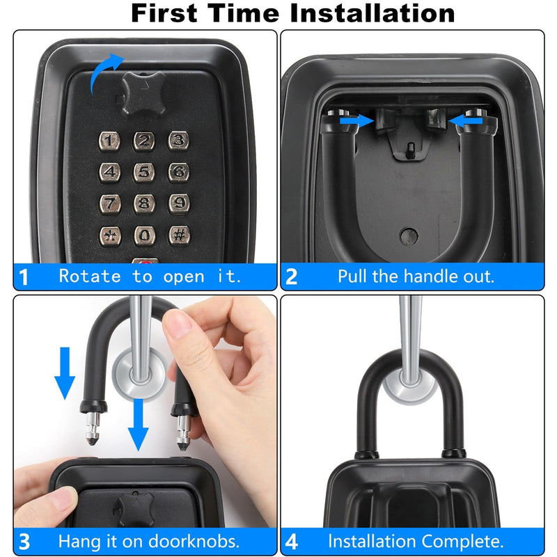 Key Lock Box for Outside, Waterproof Key Lockbox with 12-Digit Push Button Combination and Removable Shackle, Resettable Code Key Safe Storage Box for Door Handle, House, Retail Store, Garage