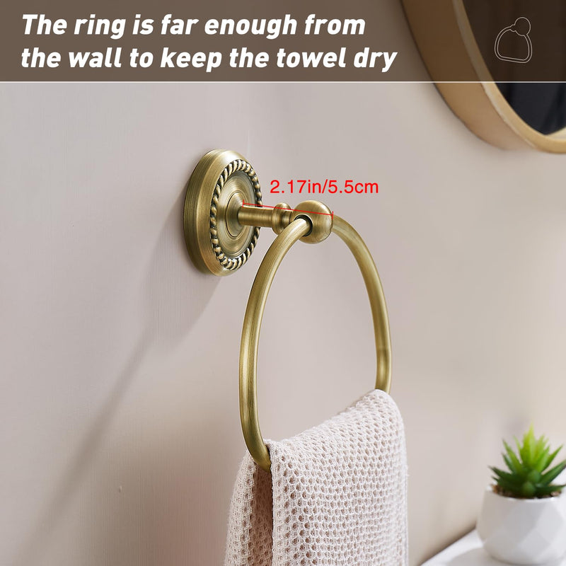 Antique Brass Toilet Paper Holder Towel Ring, Brass Hand Towel Holder Bathroom Accessories Vintage Bathroom Hardware Set Countertop Wall Mount, Rope Carving Base Design 2 Pieces Vintage Brass-toilet Paper Holder Towel Ring