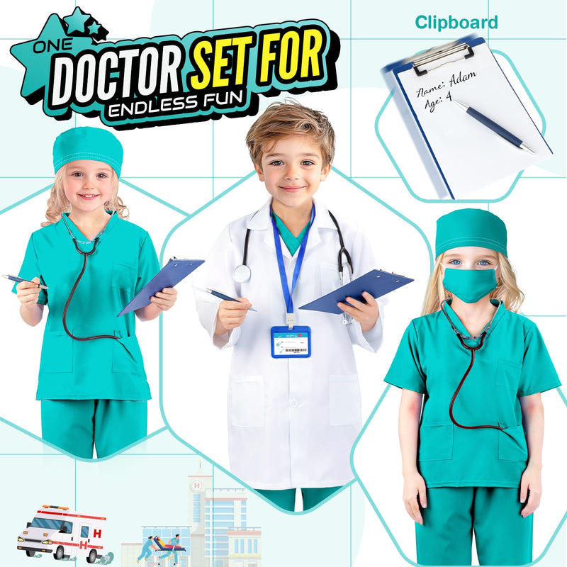 Joycover Doctor Costume for Kids, Kids Scrubs Halloween Costumes For Girls Boys Doctor Dress up Play Kit… Green S(3-4 Year)