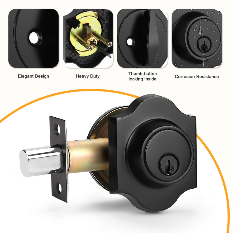 Probrico Black Heavy Duty Front Entry Handleset,Entry Door Locksets with Deadbolt Single Cylinder,Passage Lock Grip Handle with Wave Lever and Deadbolt Set,1 Set 1