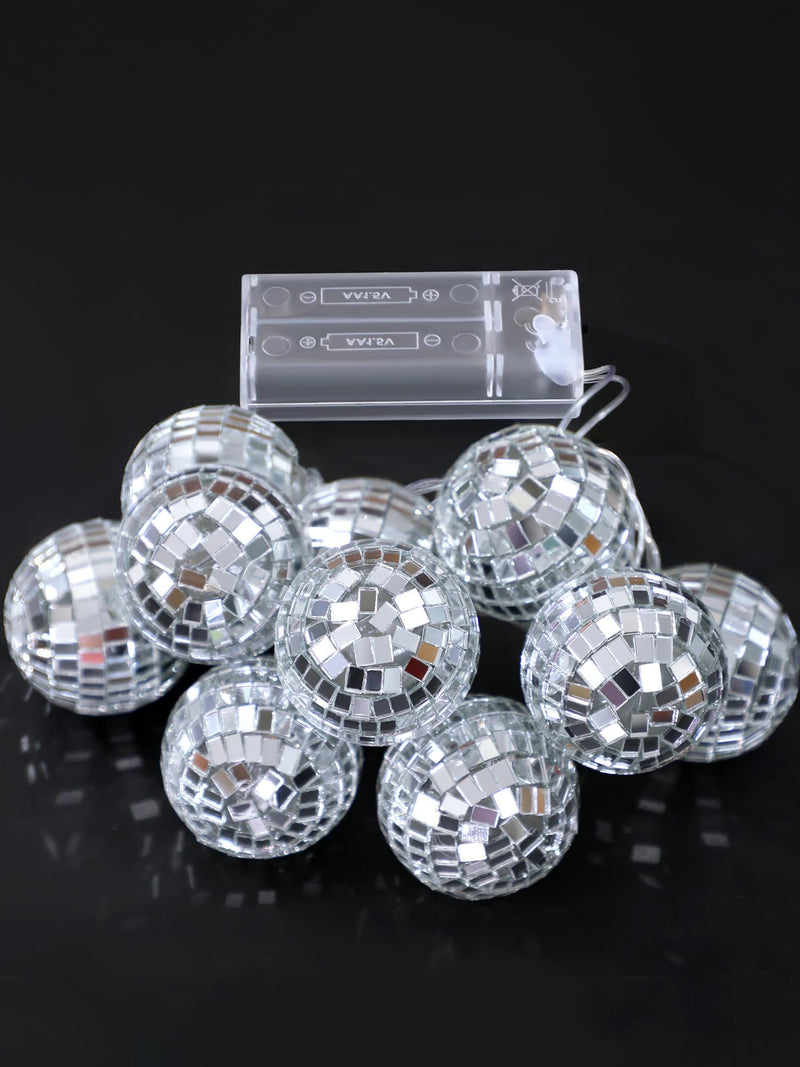 BBTO 10 LED Disco Ball String Light Mirror Disco Ball Ornaments 70s 80s 90s Disco Party Supplies Battery Powered Disco Balls with String for Christmas Tree Holiday Decor(Silver White,1.57 Inch) Silver White 1.57 Inch
