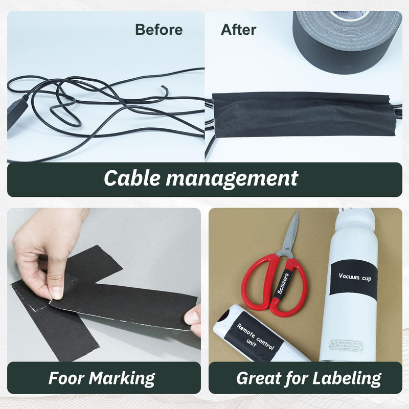Black Gaffers Tape, Bulk Gaff Tape 2" X 30 Yards, Heavy Duty Gaffer Tape, Floor Tape for Electrical Cords Cable Tape, Non-Reflective Matte Finish Gaff Tape for Photography 1