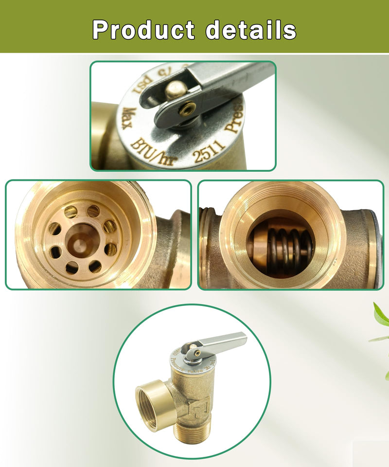 Temperature and Pressure Relief Valve with Extended Probe Fits For Suburban 3/4" NPT Thread RV Water Heaters Parts (75 PSI)