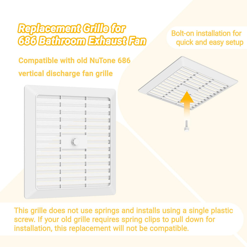G686N Bathroom Vent Fan Grille/Cover Replacement, Compatible with Broan-NuTone Models 686, Durable White Exhaust Fan Cove(2 Pack) 2 Pack