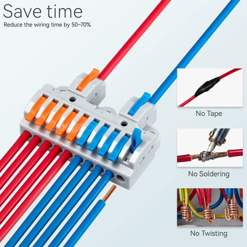 6pcs DIN Rail Terminal Blocks, DIY Splicing Wire Connectors for Circuit Inline 18-12AWG (2 in 10 Out) 2 in 10 out