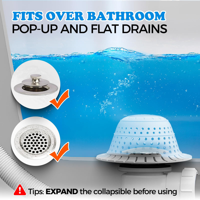 zaa Bathtub Drain Hair Catcher, 2 Pack Silicone Collapsible Bathtub Drain Cover Hair Catcher & Protector for Pop-Up & Regular Drains of Shower, Bathtub, Tub, Bathroom, Sink Gray