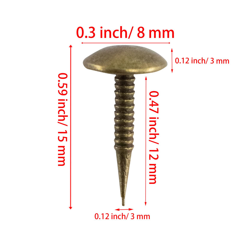 100 PCS Mini Upholstery Nails, 1/2" Decorative Furniture Tacks, Round Head Furniture Thumb Pushpins DIY Tacks with Threaded Leg for Sofa Bed Message Board Photo Walls, Bronze 1/2"-Bronze