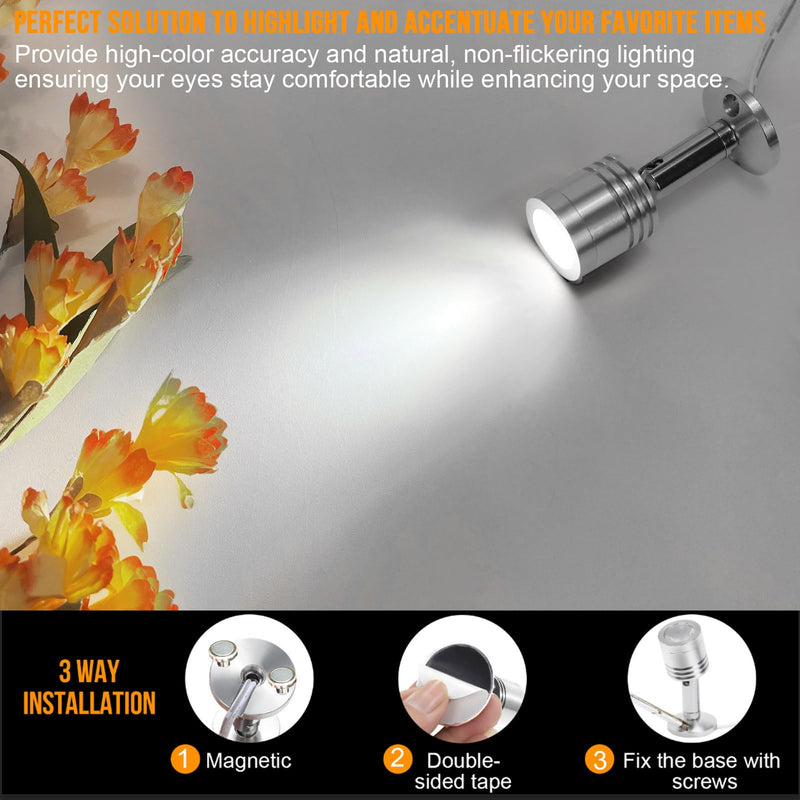 Taysing LED Spot Light Indoor Picture Lights Art Lights Accent Lights Little Spotlight Up Lights for Painting Picture Plants Jewelry Showcase Display Shelves Cabinet(Cold White 6 Pack Dimming&Timing) Cold White Smart Switch