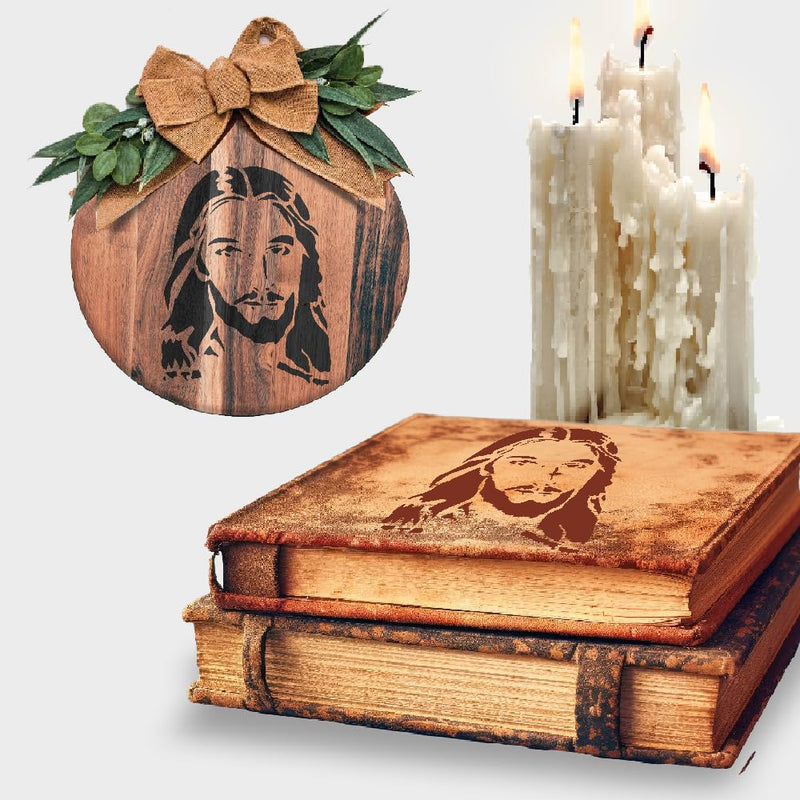 Jesus Christ Face Christmas - Stencil Template Reusable 8.5 x 11 Inches for Painting on Walls, Wood, Glass, Scarpbooking, Arts and Crafts, DIY - LIONX