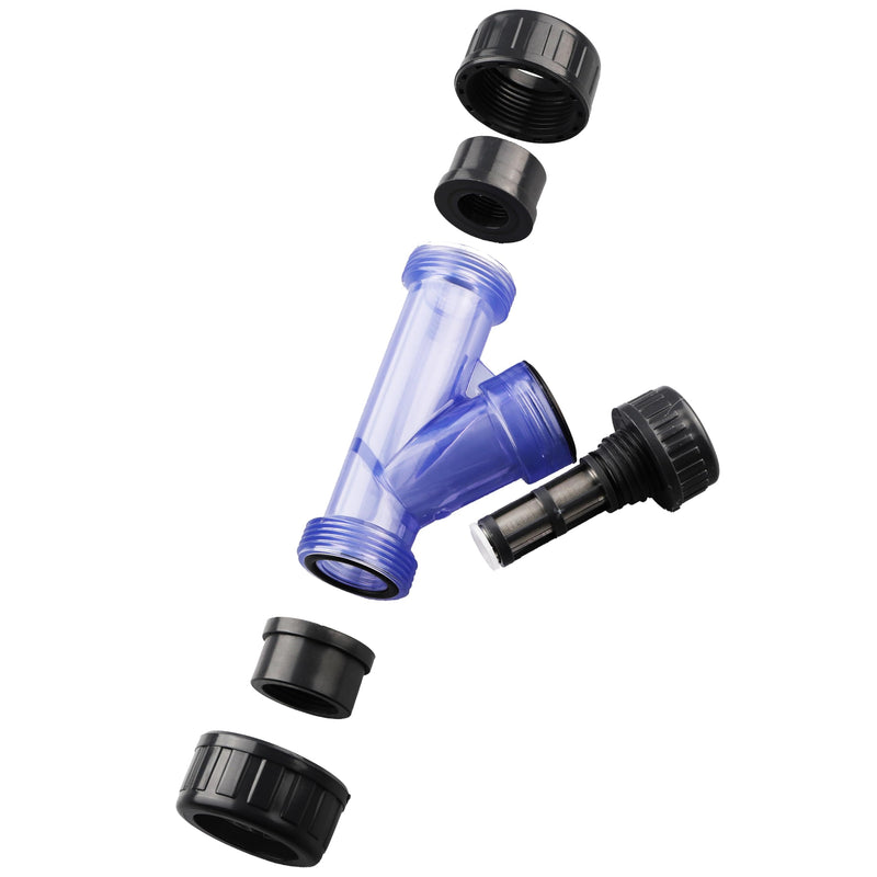 TOMEX 1'' Y-Strainer, Clear UPVC Sediment Y-Strainer, True Union Y-Strainer W/Stainless Steel 40 Mesh, NPT Female [NPT 1 Inch]