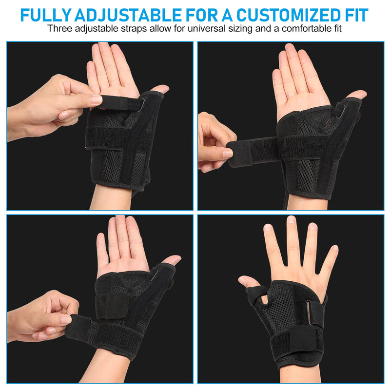 Thumb Brace - Carpal Tunnel Wrist Brace Relief and Tendinitis Arthritis Sprained, Thumb Spica Splint Wrist Support to Help Sleep, Treat Trigger Finger Splint Sprained Relieve Pain - Fit Left and Right Hands BLACK-Thumb Brace