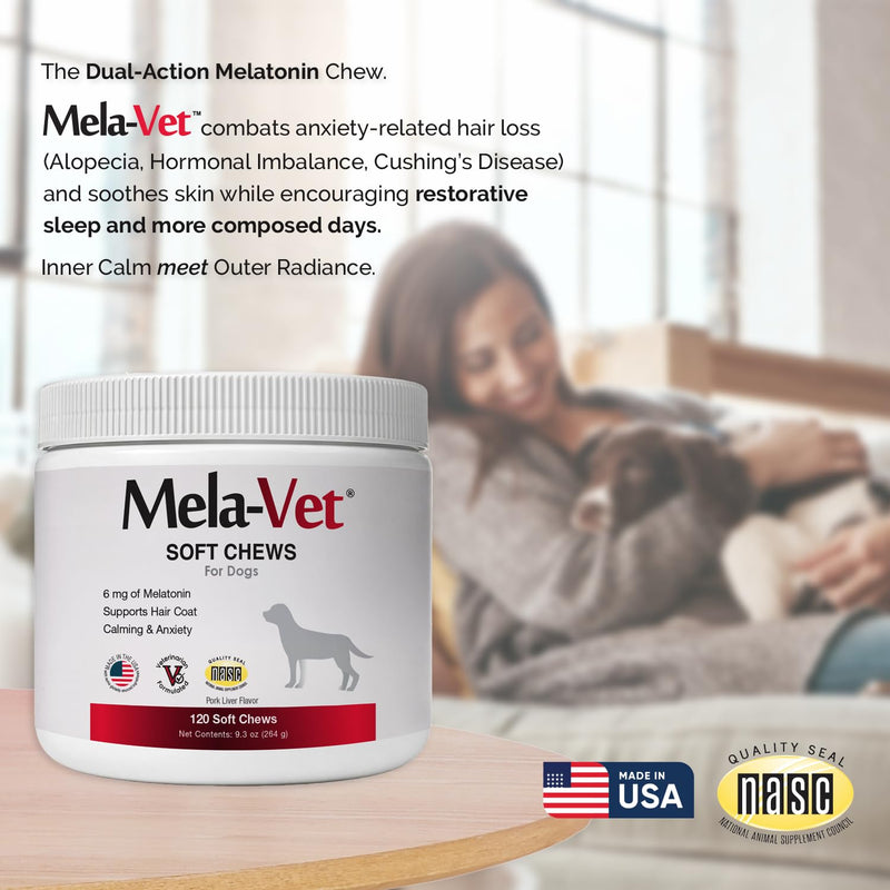 Melatonin Calming Soft Chews for Dogs, Vet-Formulated to Provide Relaxation & Anxiety Relief, Helps Reduce Stress & Tension-Supports Healthier Skin & Coat.120 Tasty Soft Chews.