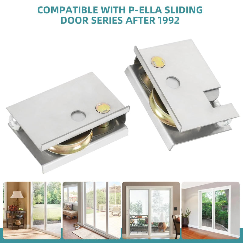 Sliding Patio Door Rollers,1-1/2" Steel Ball Bearing, Edge Adjustable, Stainless Steel Housing W/Flange Compatible with P-Ella Sliding Door Series post-1992, 2 Pack