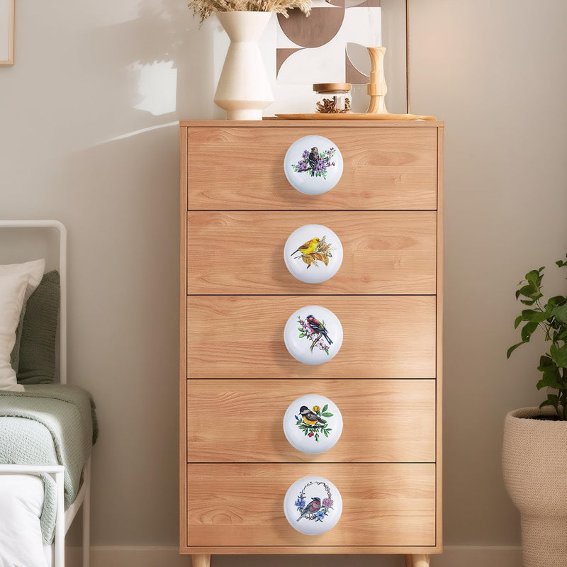 8Pack1.5 Ceramic Bird with Flower Wardrobe Closet Handle Pull Animal Cabinet Kitchen Furniture Dresser Drawer Pulls and Knobs
