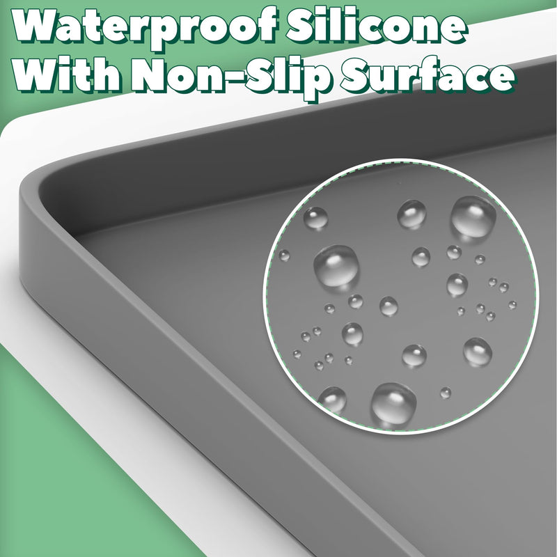 Dehumidifier Drip Pan, 16'' x 12'' Anti-Leakage Dehumidifier Mat, Non-Slip Drip Tray with Raised Edge for Dehumidifiers, Prevent Water Leakage,Protect Floor & Furnitures, Gray 16 x 12 inch