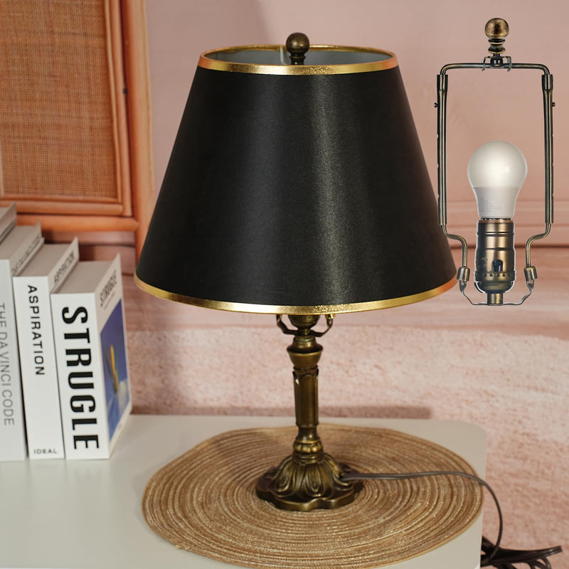 7 8 9 10 inch Lamp Shade Harp Holder,Antique Brass Lamp Harp Kit,Fit Both Standard Lamp Rod and E26 Light Base UNO Fitter Adapter,with 2 Shade Attaching Finial Top (Bronze Color - 1 Set) Bronze Color - 1 Set - NewNest Australia