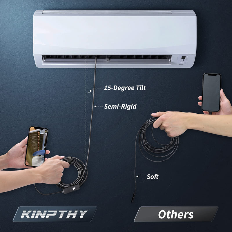 Endoscope Camera with Light, 1920P HD Borescope Tools with 8 Adjustable LED Lights, Endoscope with 16.4ft Semi-Rigid Snake Camera, 7.9mm IP67 Waterproof Inspection Borescope for iOS and Android-16.4ft 3 Interface 16.4ft