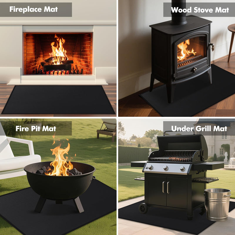Hearth Rugs for Fireplaces Fire Resistant, 4' x 2'4" x 0.04'', Black 2'4" x 4' (Rectangular)