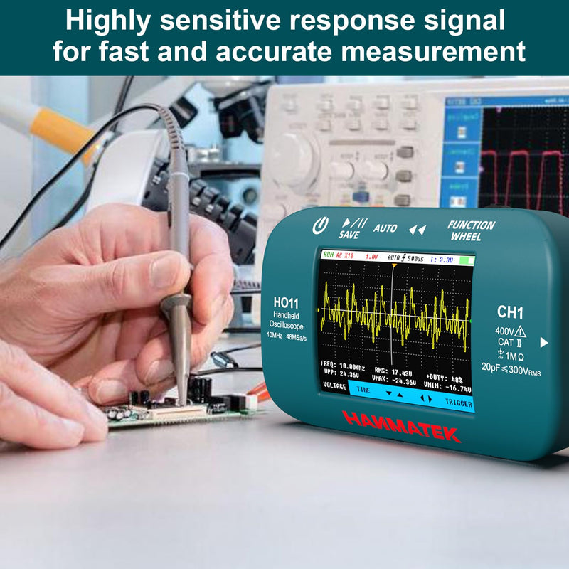 HANMATEK HO11 Handheld Digital Oscilloscope - 10MHz Bandwidth, 48MSa/s High-Precision Sampling, 2.8" TFT Display, USB Rechargeable, Advanced Trigger System, Portable for Fieldwork Professional 10 Mhz