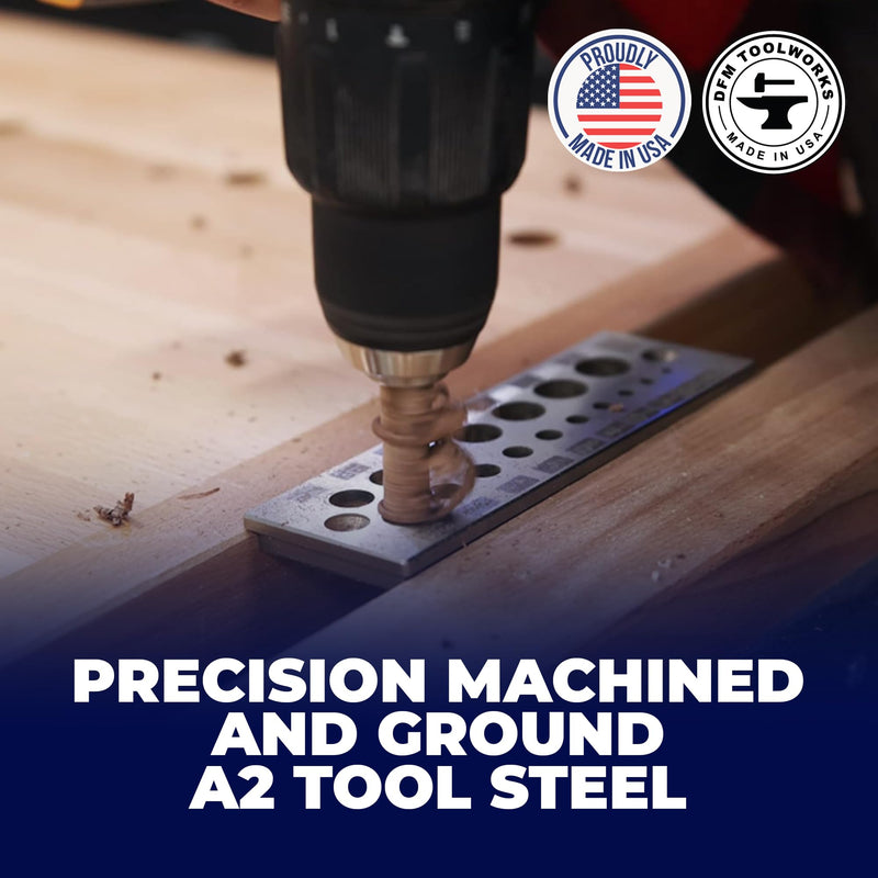 Doweling Tool - Premium Dowel Maker Tool, Versatile Dowel Plate, High-Grade A2 Steel for Woodworking, Made in USA - English 17 Holes, Multi-Size