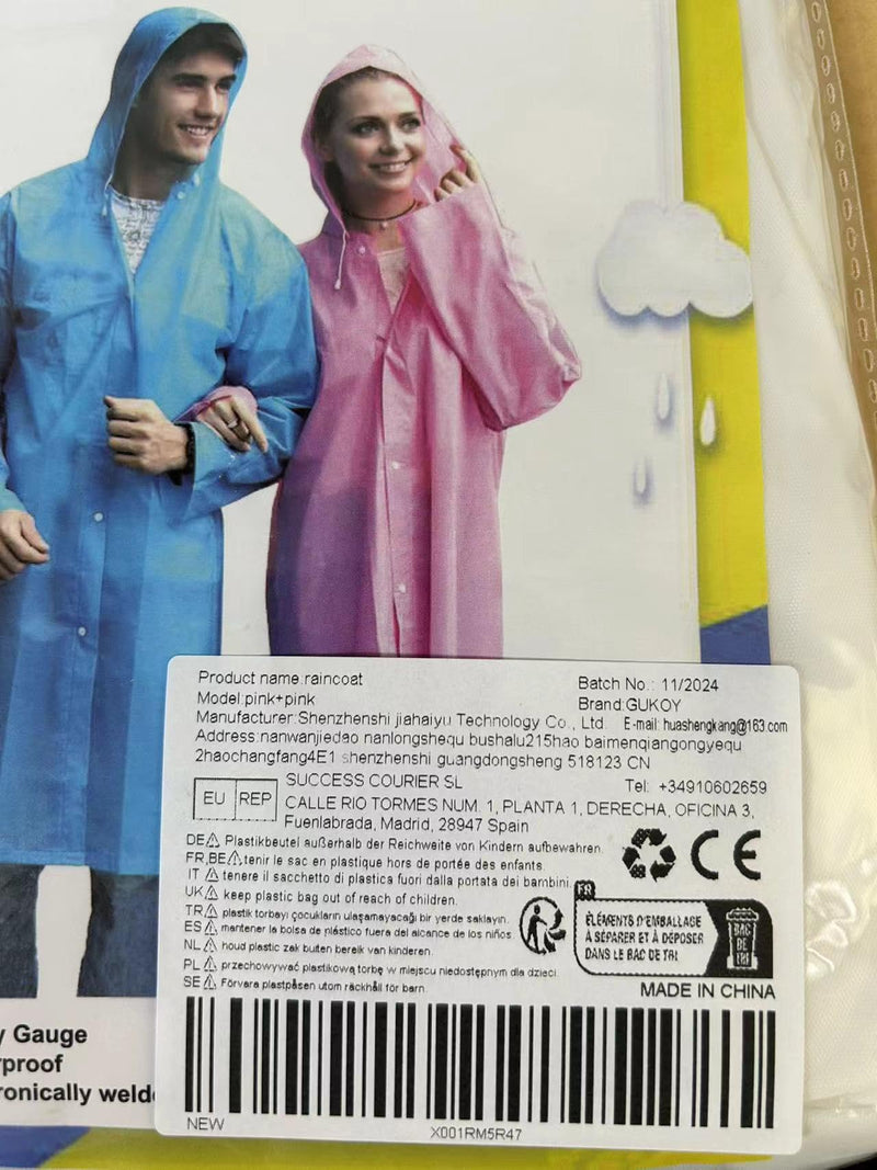 Rain Coat Poncho for Adult, 2 Pack Women Men Reusable Raincoats Emergency with Hood and Drawstring One Size Pink+pink
