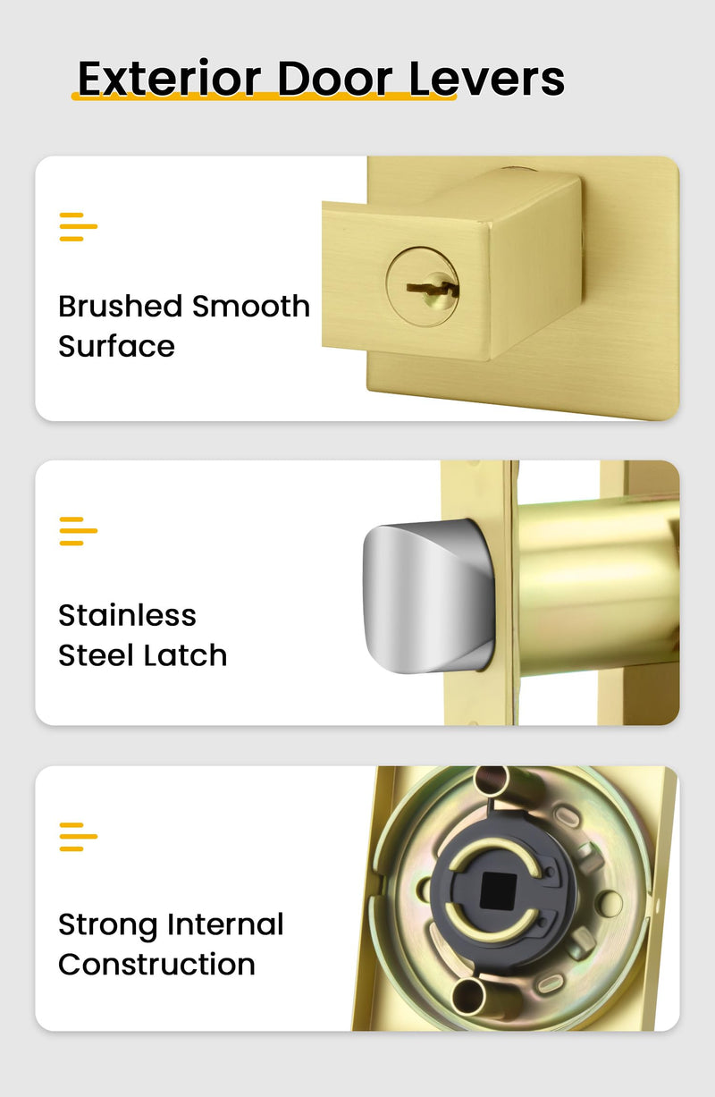 goldenwarm Exterior Door Lock Set Gold Front Door Lock Set, Heavy Duty Zinc-alloyed Front Door Handle and Deadbolt Set (1 Pack) 1 Pack