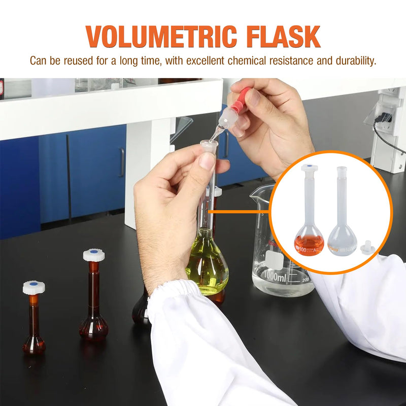 PEKYBIO 200ML Volumetric Flask Set|ASTM Class A 3.3 Borosilicate Glass|Polypropylene Stopper|White Graduation|for Analytical Chemistry Work|2PCS