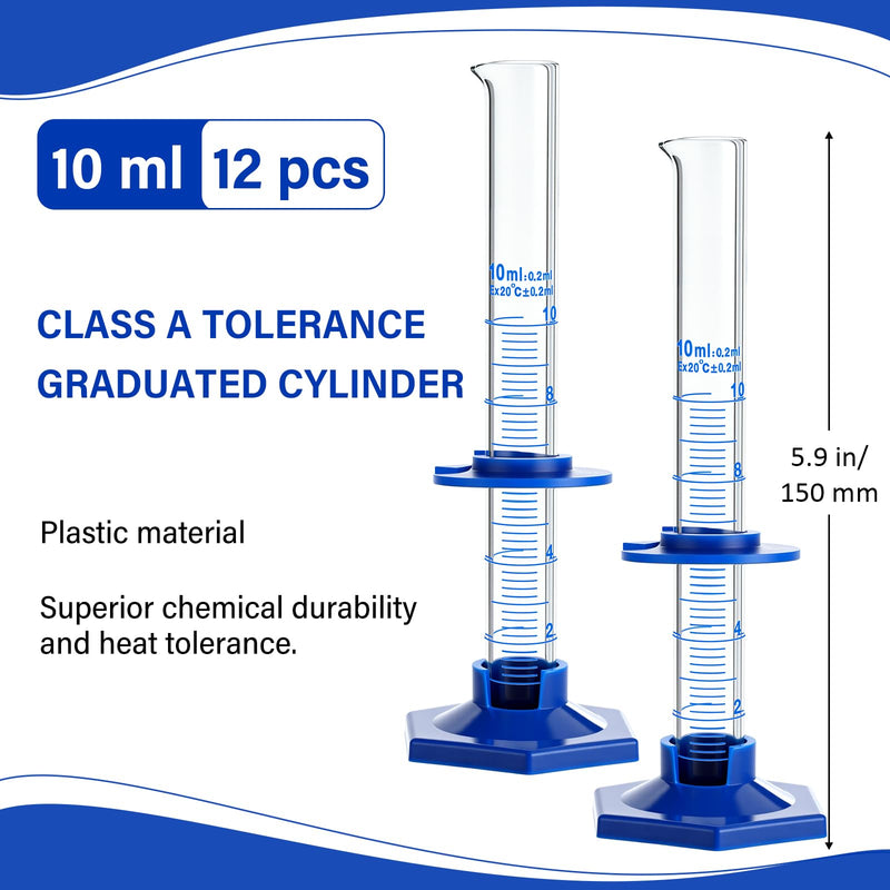 Kingdder 12 Pcs 10ml Graduated Cylinder Glass Measuring Liquid Lab Cylinders Thick Glass Graduated Measuring Base Laboratories Supply