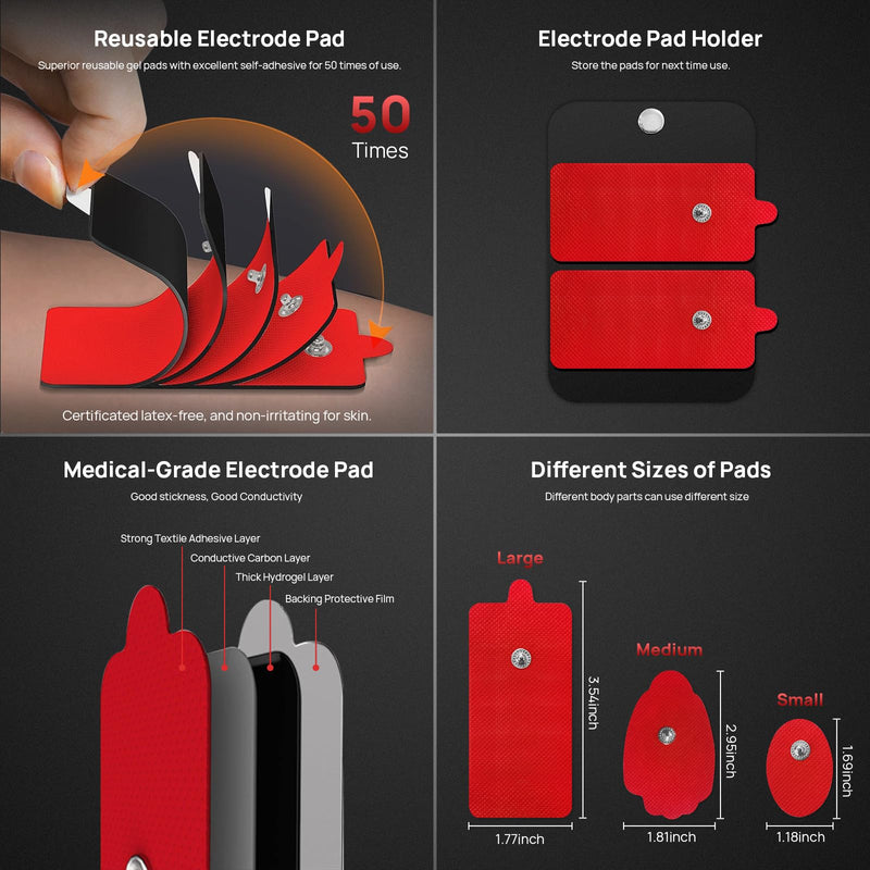 TENS Unit Replacement Pads with Pad Holder, Reusable More Than 35 Times, Snap Electrode Pads SM Electrodes for Tens Unit with Standard 3.5mm Snap-on Connector (16PCS)