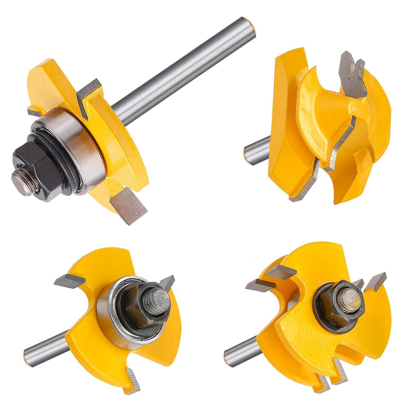 1/4 Inch Shank Tongue and Groove Router Bit Tool Set 3 Teeth Adjustable Router Bit 45 Degree Lock Miter Router Bits Woodworking Set- 1/2" 9/16" 3/4" Cutting Height Woodworking Glue Joint Tools