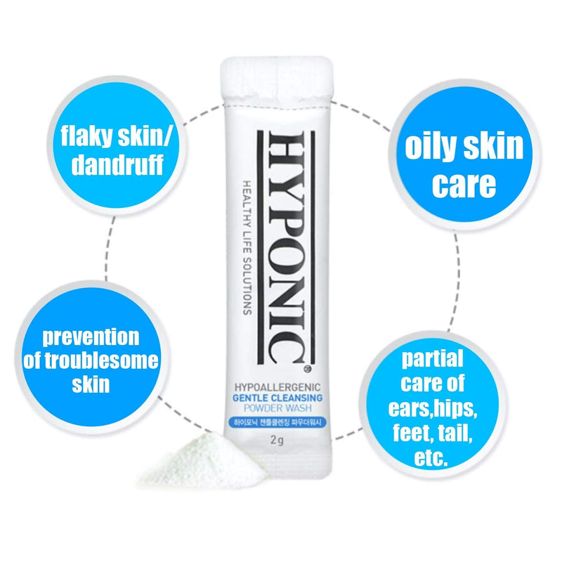 HYPONIC Gentle Cleansing Powder Wash for All Pets 24g (2g x 12) Individually Wrapped - Dry, Itchy, Hypoallergenic, Sensitive/Irritated Skin - PawsPlanet Australia