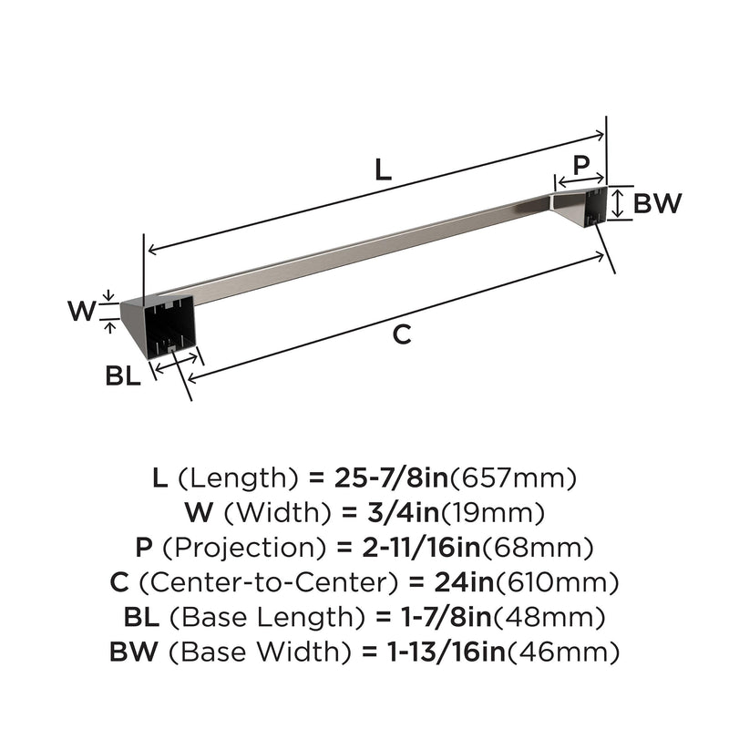 Amerock BH36004G10 | Brushed Nickel Towel Bar | 24 inch (610 mm) Center-to-Center Towel Rack | Blackrock | Bathroom Towel Holder | Bathroom Hardware | Bath Accessories