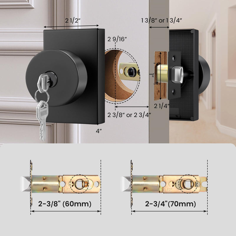 Matte Black Door Knobs with Lock and Key, Keyed Alike Door Knobs Exterior/Interior, Black Entry Door Lock for Front Door, 1 Pack