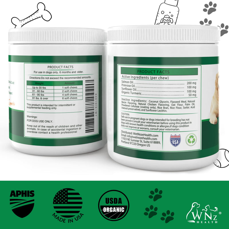 Omega 3 Skin and Coat Chews for Dogs, Dog Salmon Oil Supplement for Joint Pain Relief, Immune Support, Skin and Coat Supplements for Dogs, Chewable Dog Treats for Itchy Skin Relief, 55 Chews, 8 Oz - PawsPlanet Australia