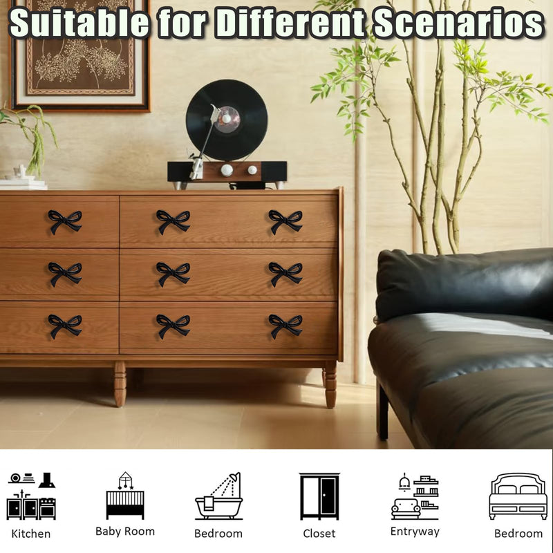 8 Pcs Black Bow Cabinet Knobs Vintage Bow Shape Cabinets Handle with Screws Bow Tie Dresser Knobs Bow Shaped Drawer Cupboard Pulls Suitable for Wardrobe Drawers Storage Cabinets Bookcases (Black-8Pcs) Black-8Pcs