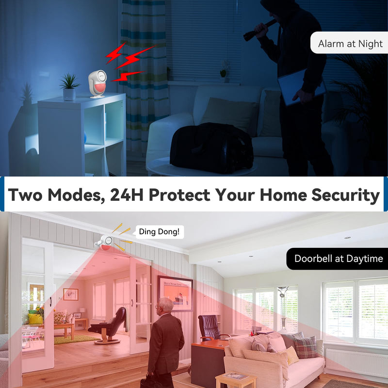 125dB Wireless Security Alarm System with 328ft Remote & 40ft PIR Motion Sensor - Indoor/Outdoor Siren Alarm for Home, Garage, Warehouse, Store - Battery Included (White)